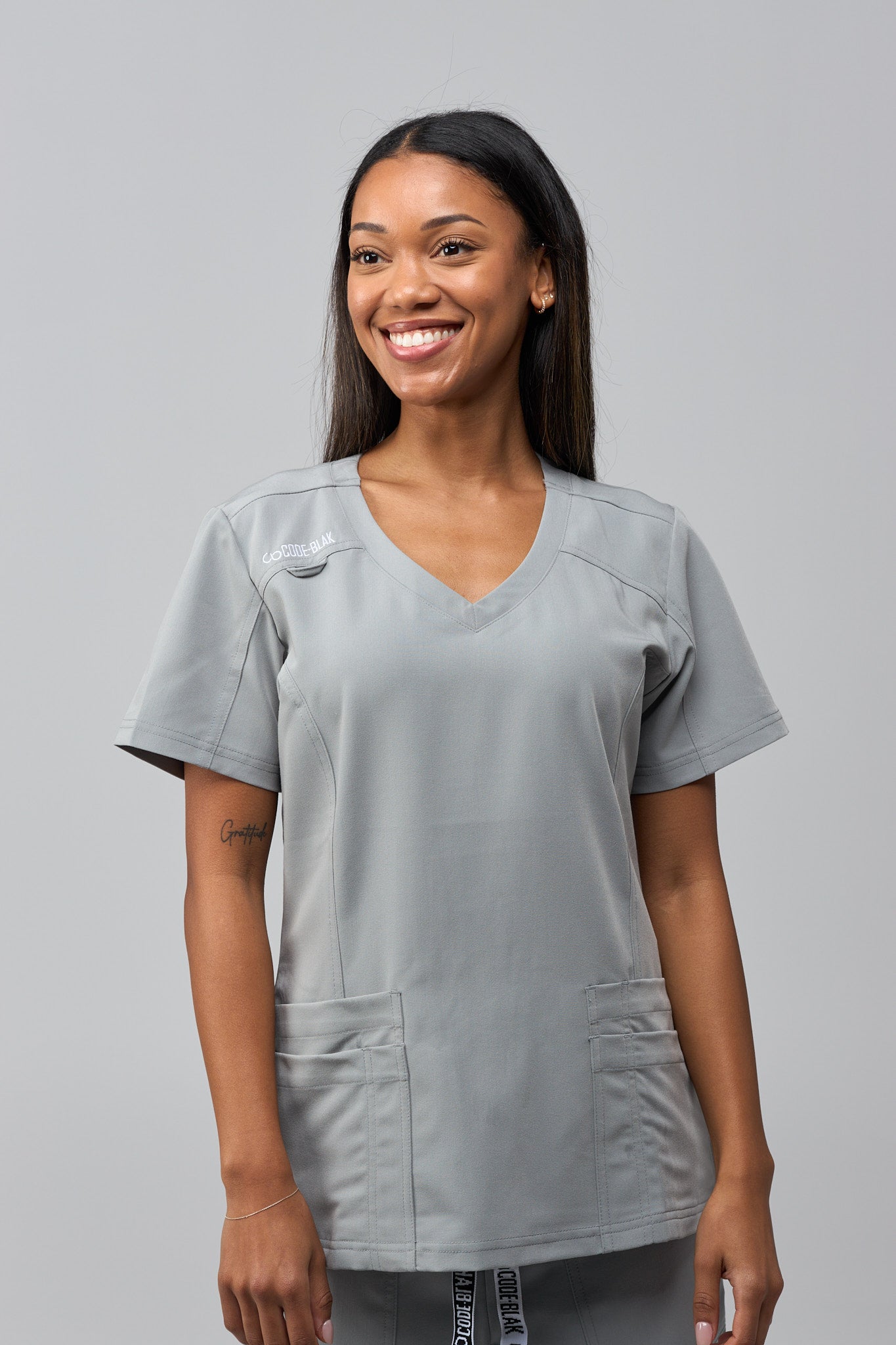LuxeFlex™ V-Neck Scrub Top – Women's Nursing Scrubs | Grey