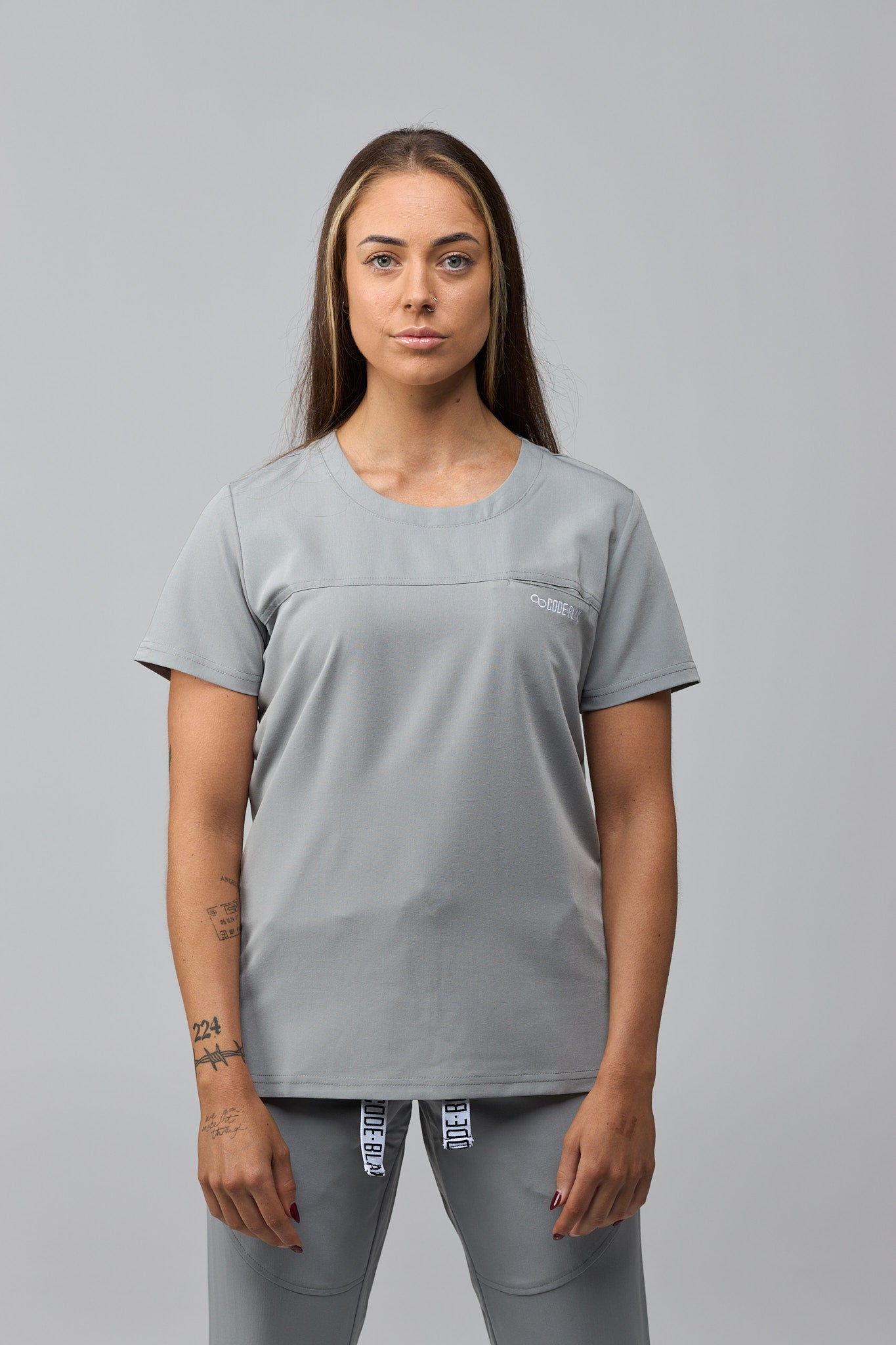 LuxeFlex™ Crew-Neck Scrub Top – Women's Nursing Scrubs | Grey