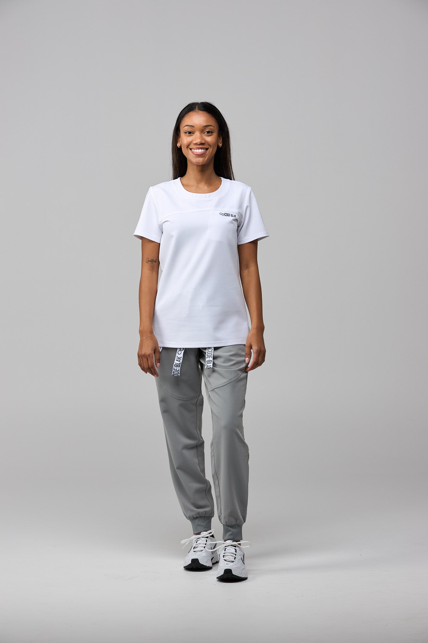 LuxeFlex™ Crew-Neck Scrub Top – Women's Nursing Scrubs | White