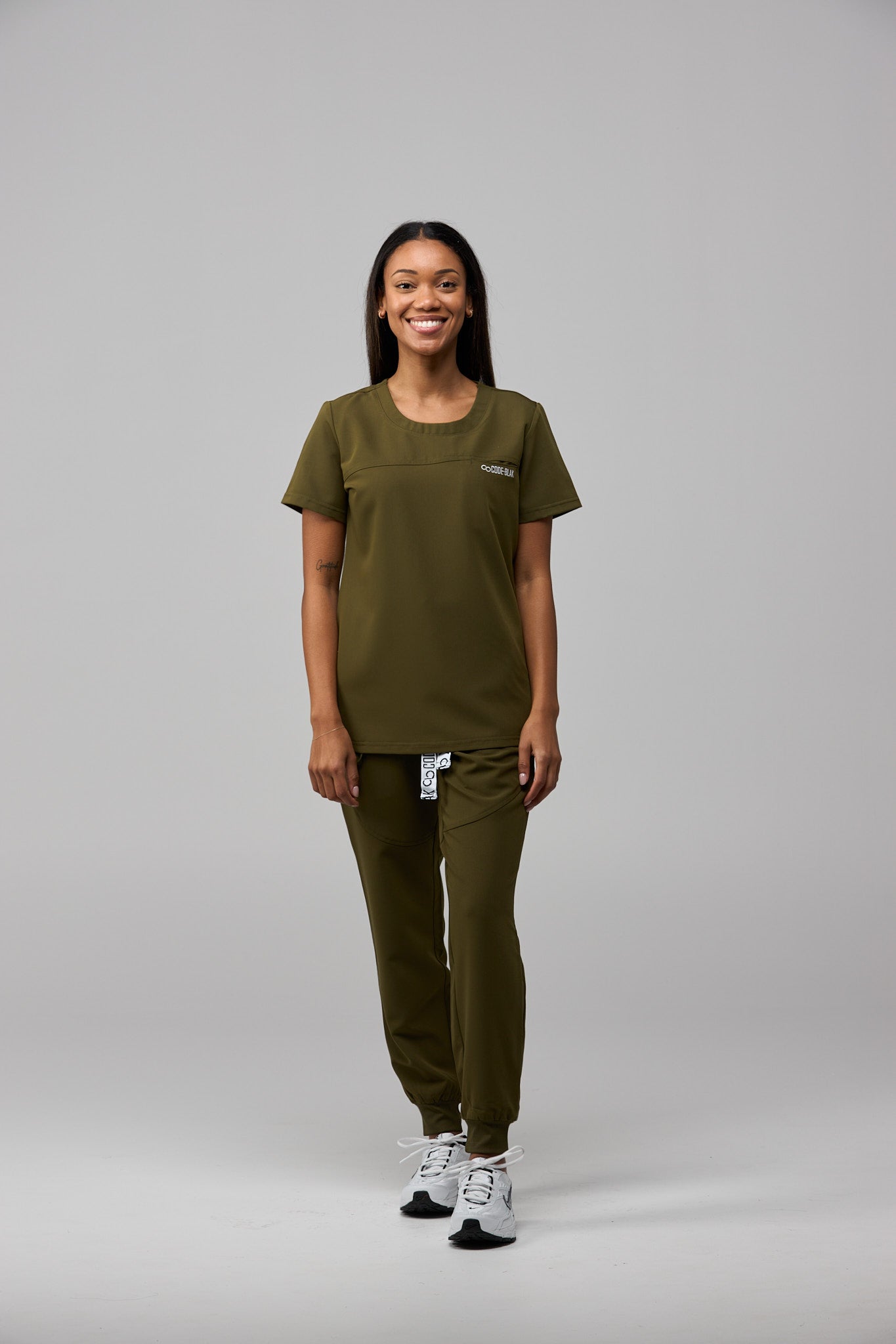 LuxeFlex™ Crew-Neck Scrub Top – Women's Nursing Scrubs | Olive