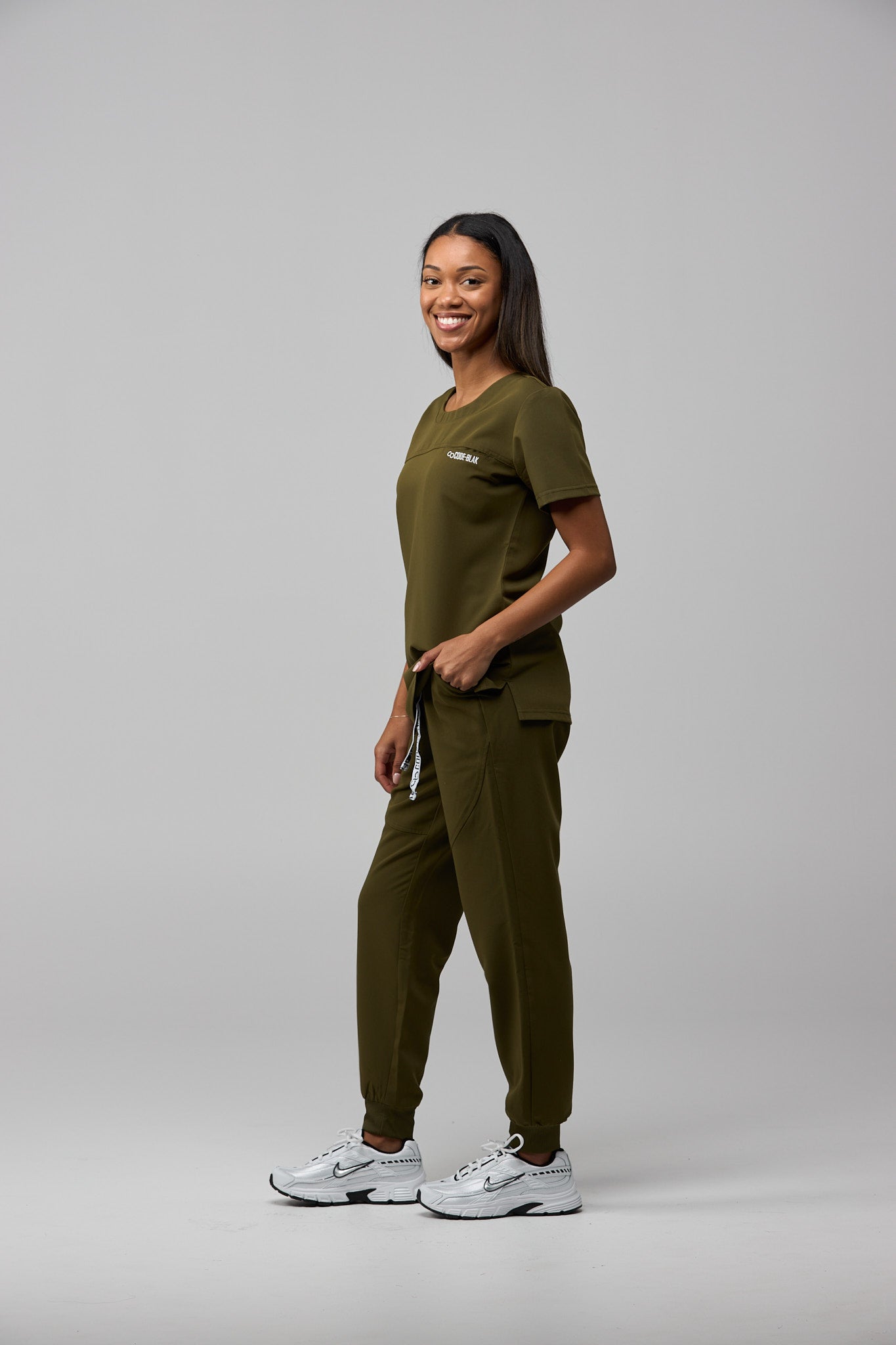 LuxeFlex™ Crew-Neck Scrub Top – Women's Nursing Scrubs | Olive