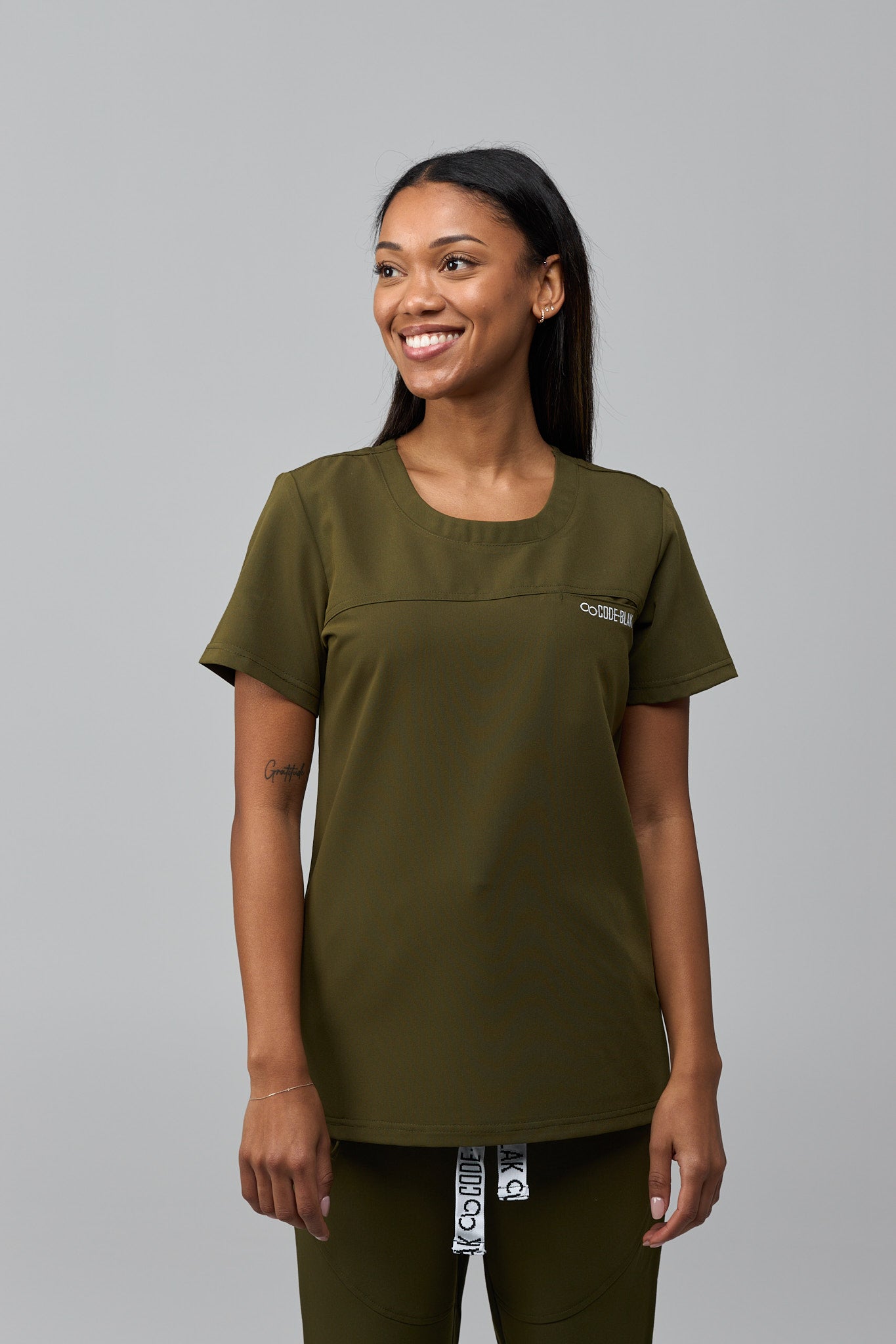 LuxeFlex™ Crew-Neck Scrub Top – Women's Nursing Scrubs | Olive